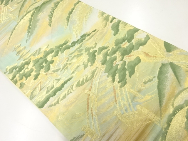 アンティーク　橋に寺院風景模様織出し袋帯（材料）